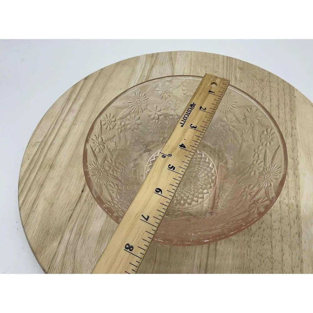 Vintage Pink Depression Glass Serving Bowl Floral Pressed Pattern Unmarked Decor